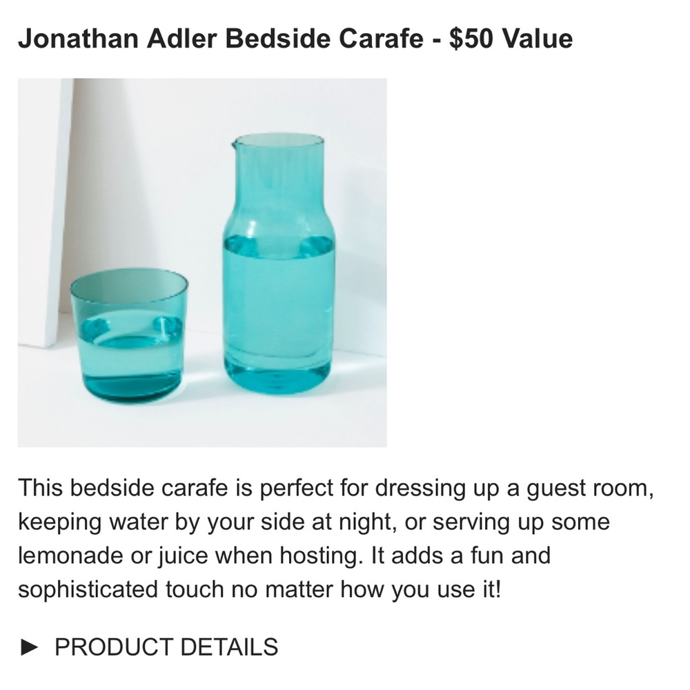 Jonathan Adler bedside carafe set in teal